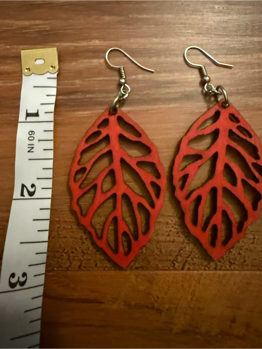 Red Leaf Cutout Drop Earrings for Women